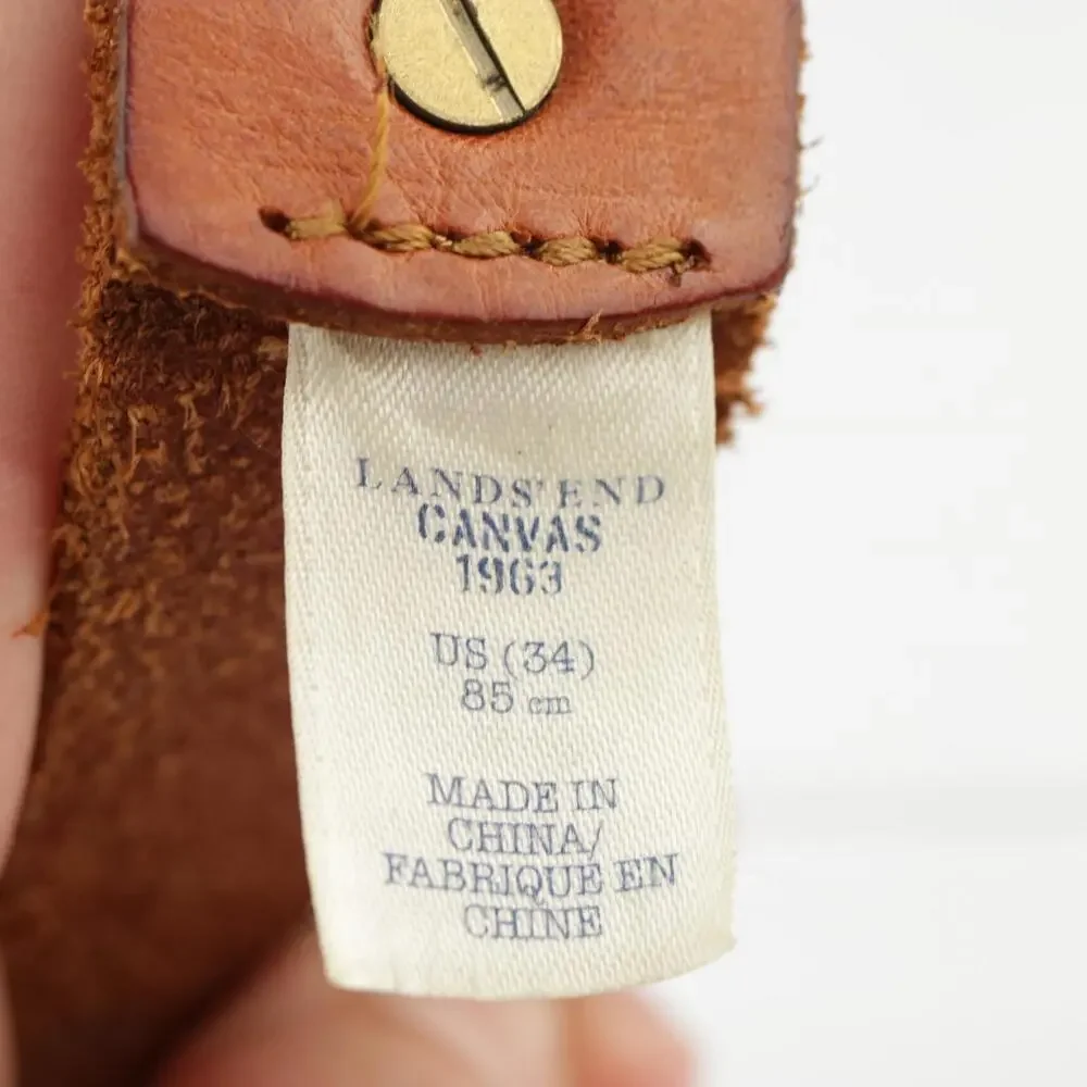 Lands End Womens Belt Size 34 Medium Tan Leather Vintage Snap Prong‎ Buckle Boho